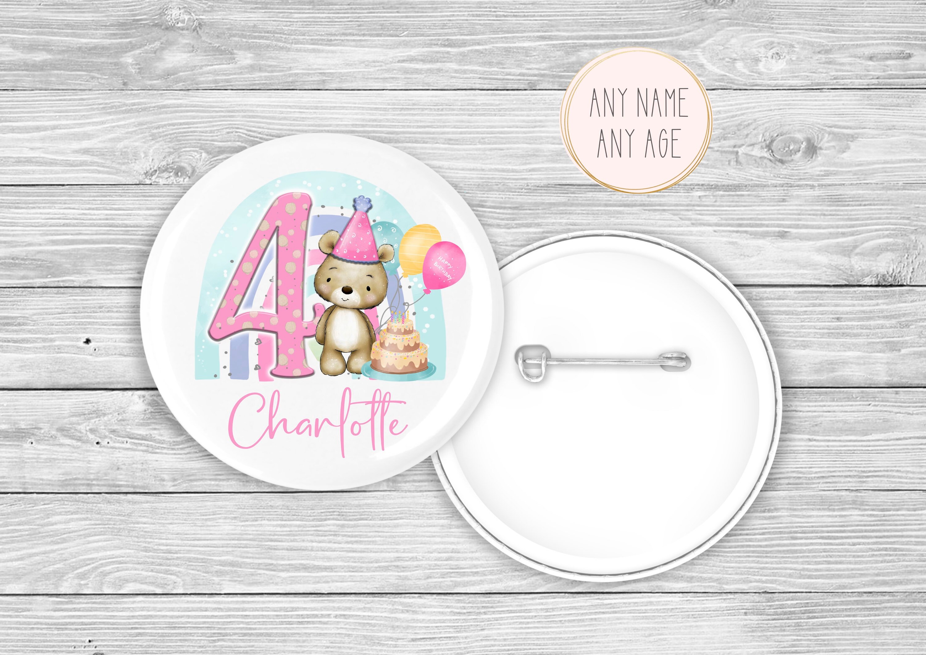 Personalised Pink Rainbow Teddy Bear Birthday Badge | It's My Special ...