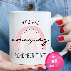 You Are Amazing Remember That White Ceramic 11oz Mug | Pink, White & Black Pastel Rainbow | Positivity Gift | Self Love and Self Care