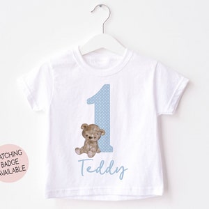 Personalised Kids It's My Birthday T-Shirt | White Polyester Tee | Teddy Bear With Blue Dotty Number | I Am One, Two, Three | Ages 1-4 Years