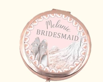 Personalised Rose Gold Pocket Mirror | Bride / Bridesmaid Compact | Pink Bridal Party Wedding Day Gift | Unique Favour