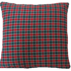 Red Green Check Woven Cotton Cushion Cover: Plaid Throw Pillow Case