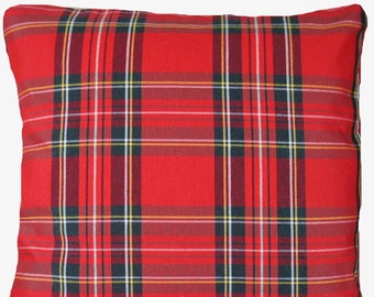 Red Cushion Cover Tartan Black Checks Woven Cotton  Fabric 16" 18" 20" 22"