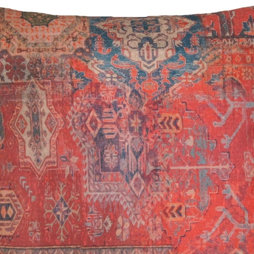 Ethnic Rug Red Throw Pillow Cover Rectangle Kilim Morrocco Etsy