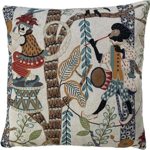 Jungle Harmony: Monkey Orchestra Cushion Cover with Musical Animal Musicians and Instruments