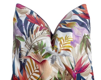 Birds of Paradise Floral Cushion Cover Printed Velvet Retro Art Deco
