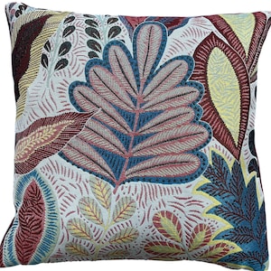 Botanical Garden Cushion Cover Woven Red Blue Yellow Spring Leaves Nature Trees