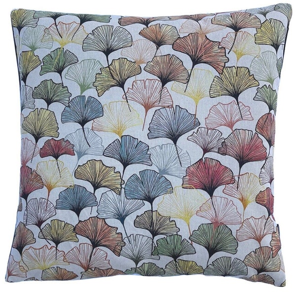 Housse de coussin gingko coton argent abricot noix arbre feuilles fleurs nature japonais