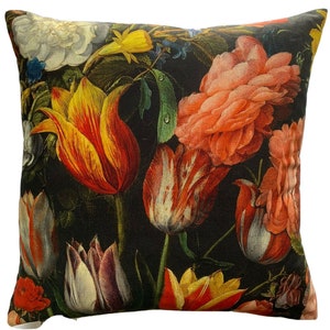 Floral Bouquet Cotton Cushion Cover: Roses, Tulips Art Print