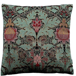 Royal Botanical Cushion Cover William Morris Floral Leaves Woven Aqua Green Cherry Red Pomegranate Pink Etsy