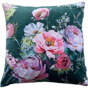 Pink Roses Cushion Cover Velvet Sofa Pillow Green Floral Romanic Season Spring Bouquet Floral Painting