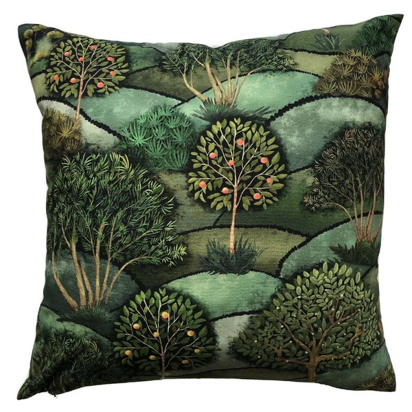 Housse de coussin pommiers rouges floral bohème vert art déco housse de coussin botanique imprimé coton tissu vintage décoration de canapé