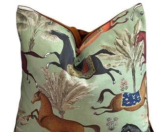 Green Cushion Cover Arabian Horses Pattern Animal Print Sofa Throw Pillowcase 16" 18" 20" 22" 24"