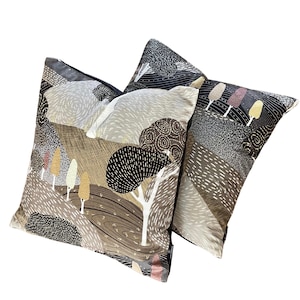 Black Grey Cushion Cover Modern Art Tree Hills Botanical Design Print on Velvet