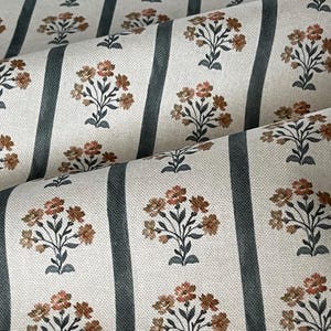 Biologische katoenen stof met haagstreepbloei | Gestreepte bloemenprint voor gordijnen, kussens en huisdecoratie