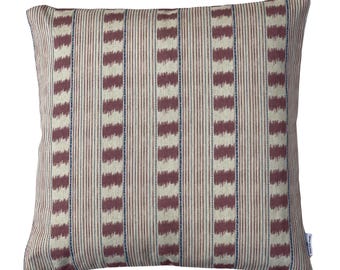 Handmade Dusty Rose Ikat Stripe Cushion Cover, Linen-Look Farmhouse Pillow Case