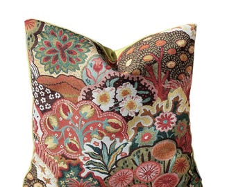 Autumn Woodland Cushion Cover, Botanical Tapestry Pillow, Vintage Forest Design