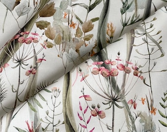Wild Meadow Botanica Fabric Watercolour Botanical Cotton Curtains Blinds Upholstery