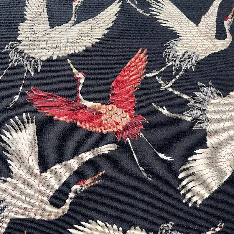 Flying Cranes Woven Fabric – Japanese Inspired Tapestry Textile for ...