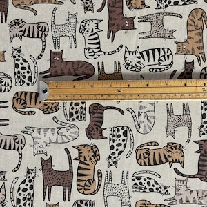 Charming Hand-Drawn Cats: Printed Cotton Fabric for Home Decor
