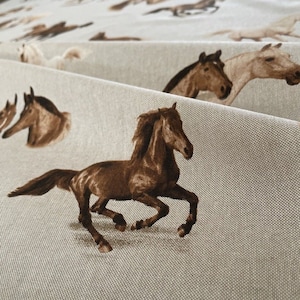 Queens Horses Printed Cotton Fabric Sold by metre Arabian American Friesian Wild Running