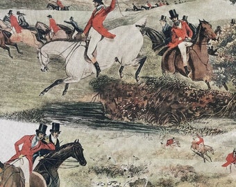 Tela de algodón estampada con caballos, perros, zorros, paisajes, bosques, pointers, galgos y árboles.