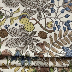 Blätter, Kastanien, Pilze Wald Baumwolle Stoff mit Pflanzenmotiv, bedruckt für Vorhänge, Jalousien, leichte Polster, Kissen
