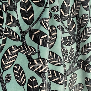 Duck Egg Velvet Fabric / Art Deco Sewing Material / Feathers Leaves Vintage Style Textile