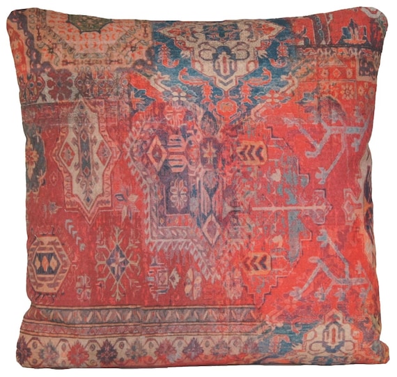 Red Cushion Cover Ethnic Rug Square Design Kilim Morrocco Etsy