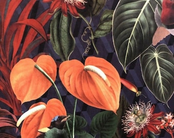 Deep Jungle Velvet Fabric – Tropical Botanical Upholstery Material for Curtains Cushions & Home Décor