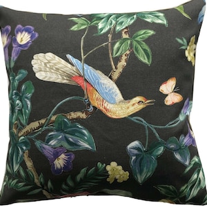Botanical Bird On Branch Cushion Cover: Floral Nature Print Pillow