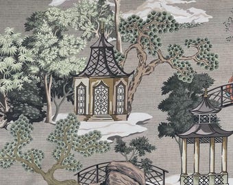 Orientalische Eleganz - Asiatischer Chinoiserie Pagodengarten Stoff für Home Décor