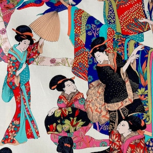 Geisha Printed Cotton Fabric Japanese Lady Kimono Suitable for Curtains, Blinds, Art and Crafts