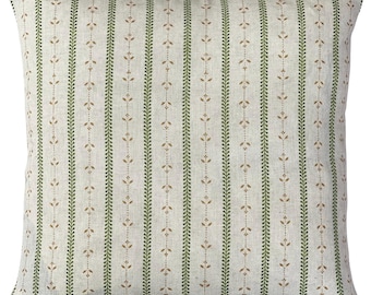 Sage Green Stripe Cushion Cover | Farmhouse Decor | Country Cottage Pillow | Botanical Accent