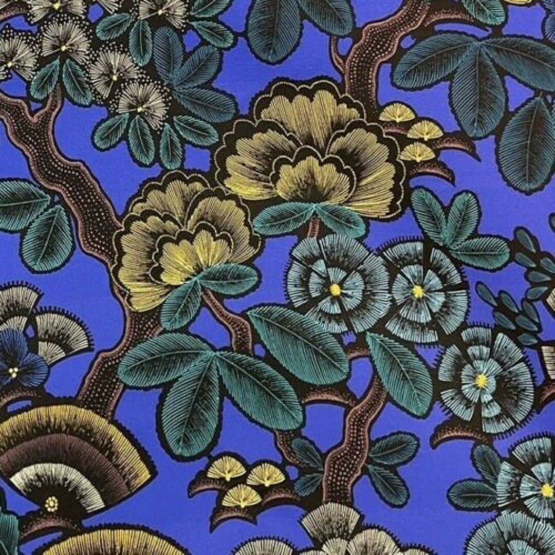 Royal Blue Cotton Fabric Botanical Floral Pattern Tree of Life ...