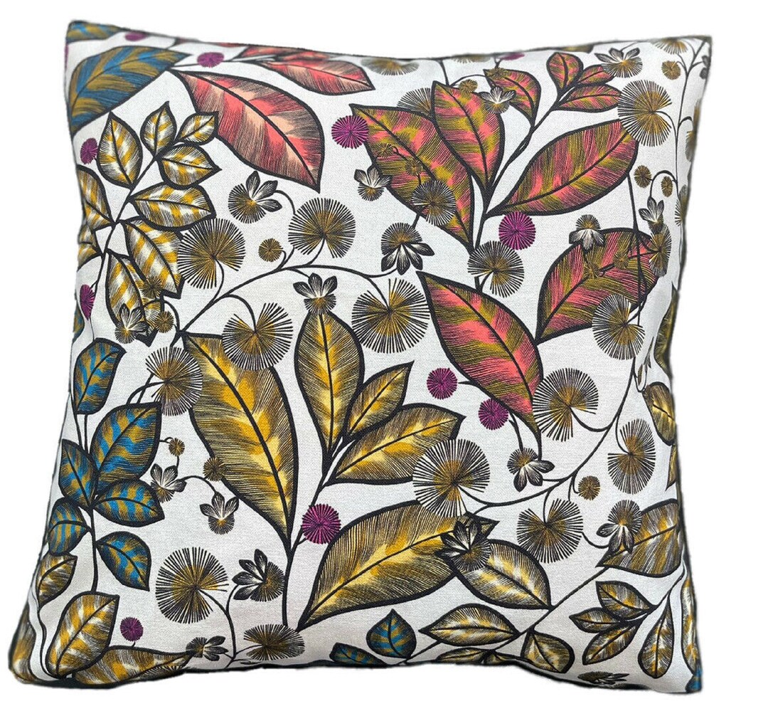 Botanical Cushion Covers Rainbow Colors Feather Leaves Printed Cotton