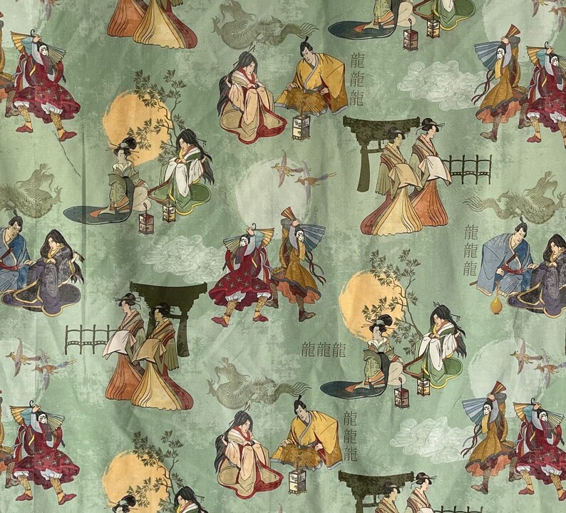 Samurai Japanese Motifs Geisha Ladies Fabric Sold by Panel L140xw100cm ...