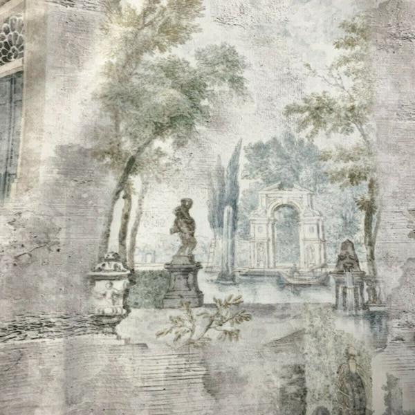 Toile Oriental Fresco Colonial Romantic Italian Velvet Palm Trees Grey by Metre