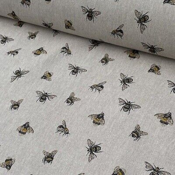 Tissu Coton Abeilles Vendu au mètre Jaune Marron Gris Noir Insectes Nature