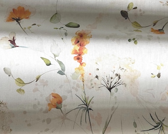 Wildflower Whisper Yellow Daisy Cotton Fabric Watercolour Meadow Curtains Blinds Upholstery