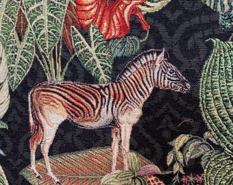 Jungle Kingdom Black Woven Upholstery Fabric Animals Zebra
