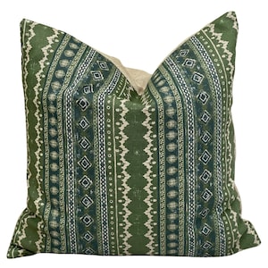 Sage Green Striped Pillow Cover: Oatmeal Cotton-Linen, Geometric Lumbar