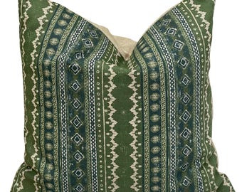 Sage Green Striped Pillow Cover: Oatmeal Cotton-Linen, Geometric Lumbar