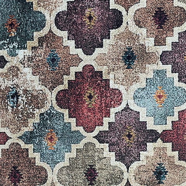 Oriental Charms: Moroccan Pattern Rug Floral Printed Fabric /  Kilim Style - Sold by the Meter