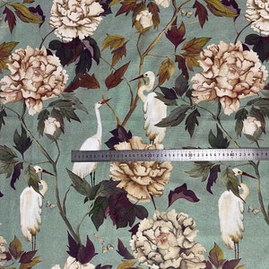 Herons Birds Floral Printed Cotton Fabric Pattern Suitable for Curtains Blinds light home upholstery