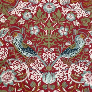 William Morris Strawberry Thief  / Red Cotton Fabric Vintage Style - Sold by the Meter