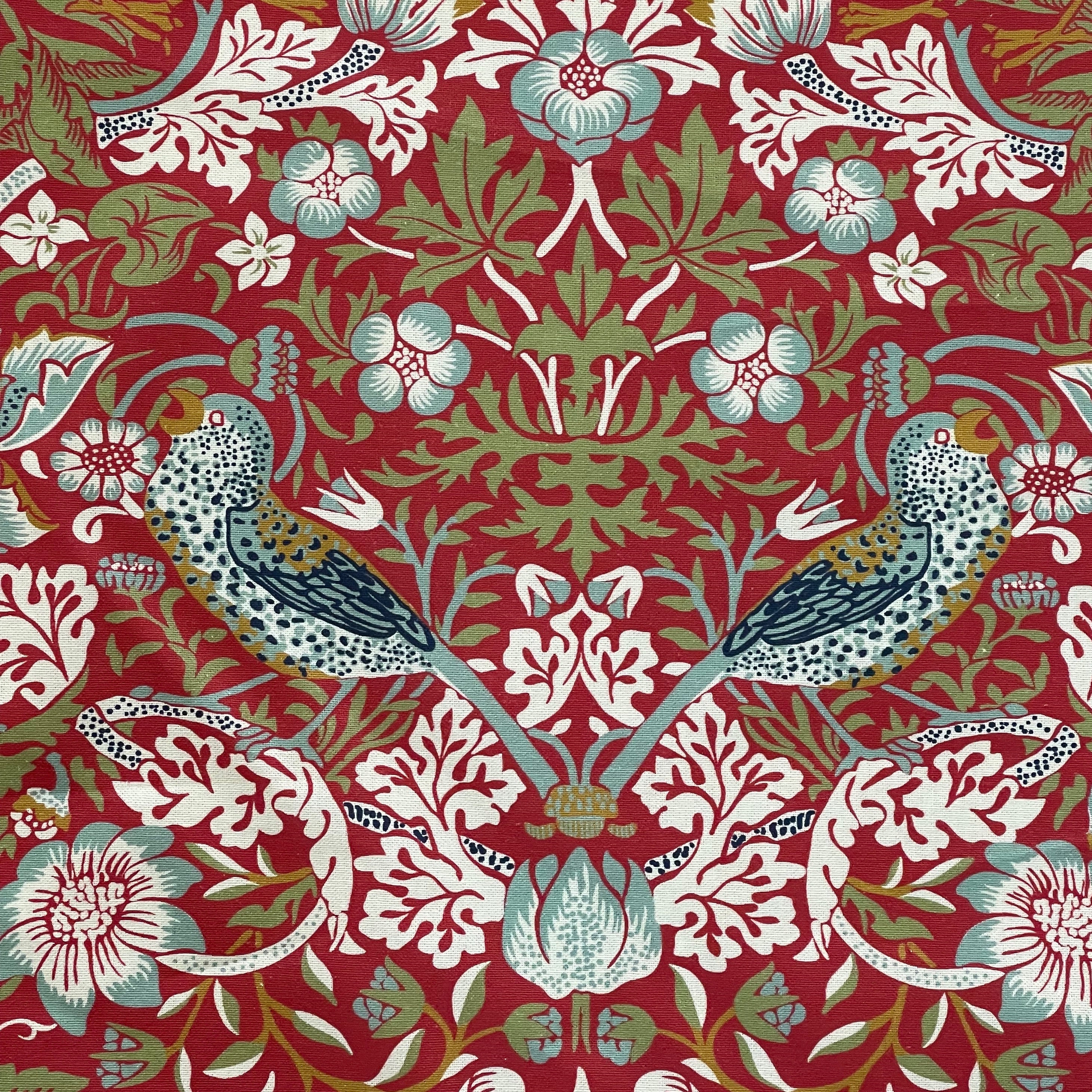 William Morris Strawberry Thief Pale Red Cotton Fabric Vintage