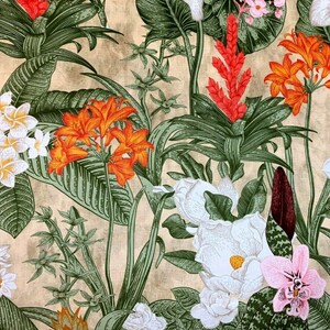Orchid Floral Italian Velvet Fabric: Peach, Olive, Coral Upholstery