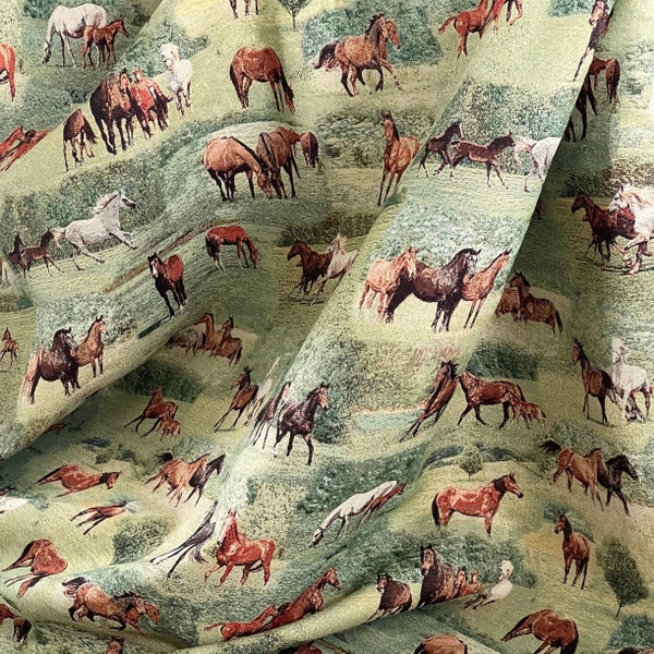 Horses Upholstery Woven Fabric Rustic Elegance