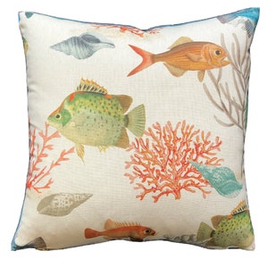Tropical Fishes and Corals Cushion Cover Printed Cotton Linen Fabric 16-22”