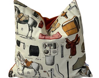 Horses Printed Cushion Cover Handmade Equestrian  Vintage style 16-24”